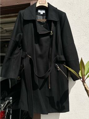 Michael Kors Black Wool Coat with Gold Hardware